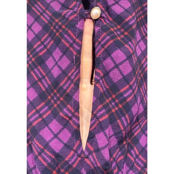 RAHL Victoria Plaid Top Women’s Size Large Purple Print Short Sleeve Blouse READ - Picture 5 of 12